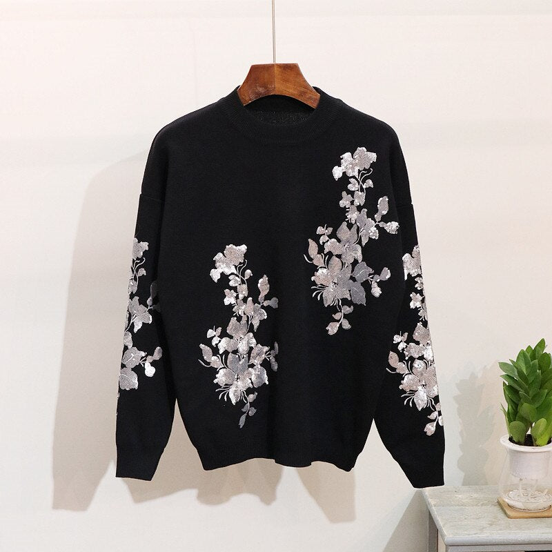 Autumn Women Sequins Sweater Tracksuit