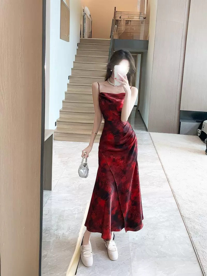 Elegant Sensational Red Sling Dress