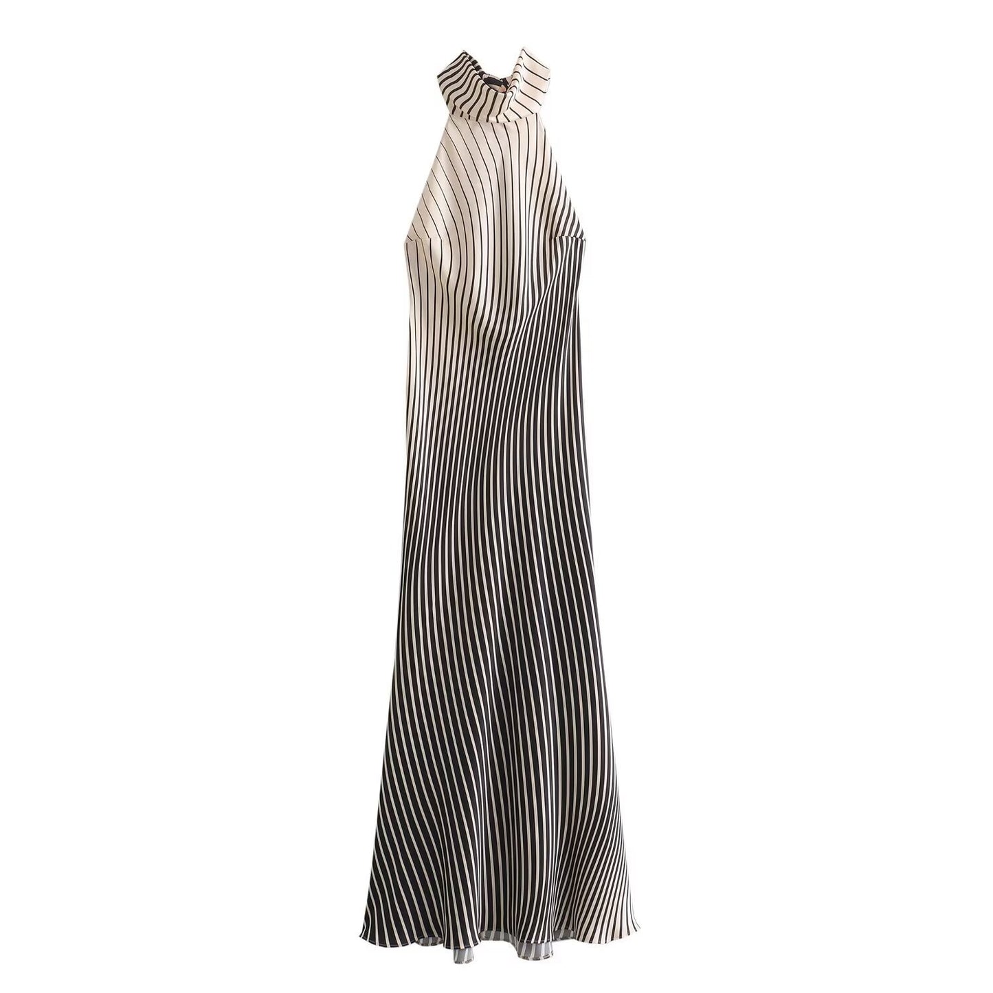 Fashionable and casual silk satin striped dress