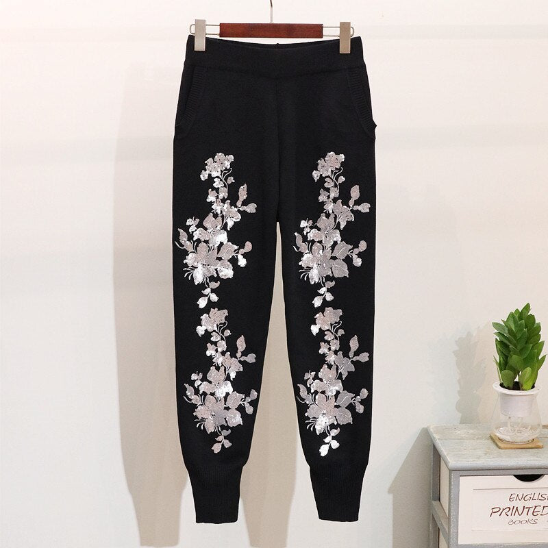 Autumn Women Sequins Sweater Tracksuit