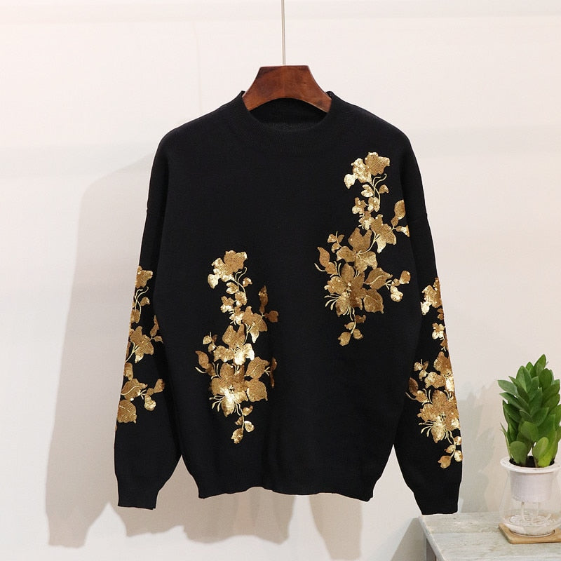 Autumn Women Sequins Sweater Tracksuit