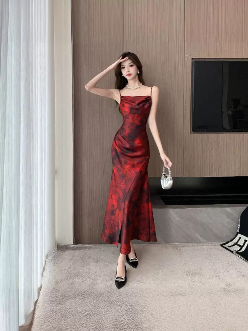 Elegant Sensational Red Sling Dress