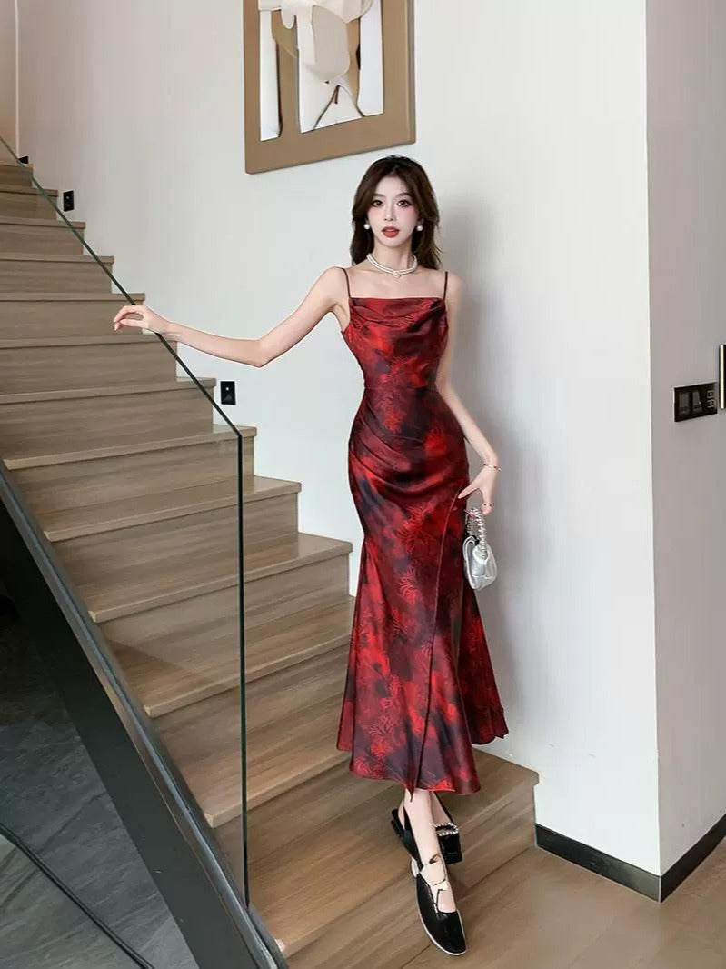 Elegant Sensational Red Sling Dress