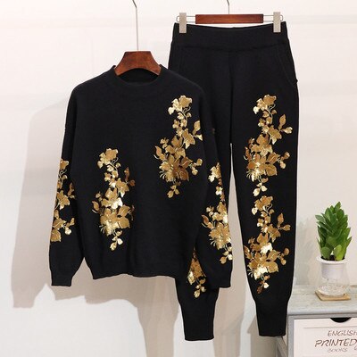 Autumn Women Sequins Sweater Tracksuit