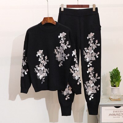 Autumn Women Sequins Sweater Tracksuit