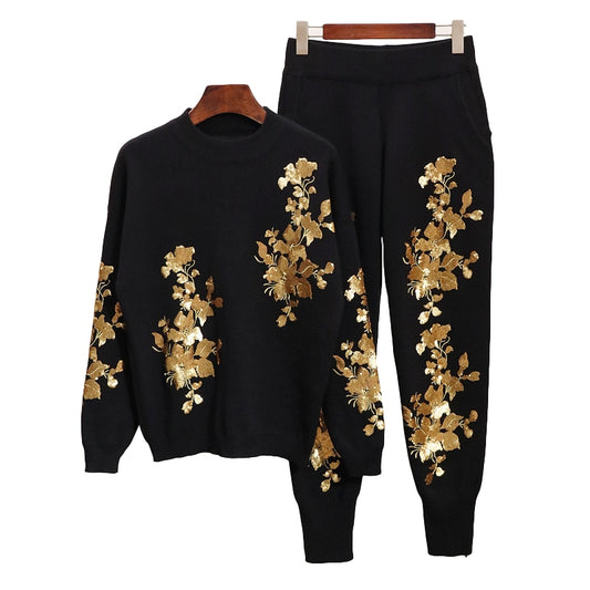 Autumn Women Sequins Sweater Tracksuit